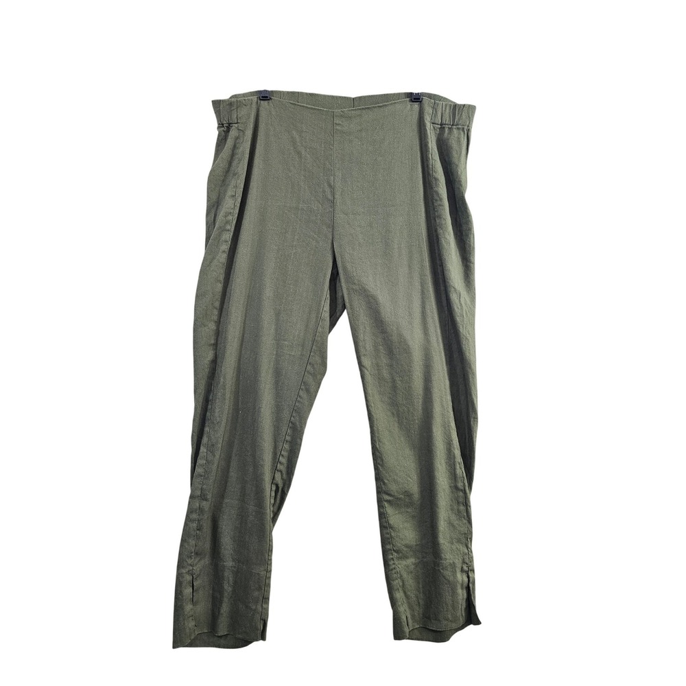 J.Jill Linen Stretch Pants Womens Medium Olive Green Solid Pull On Ankle Slit M